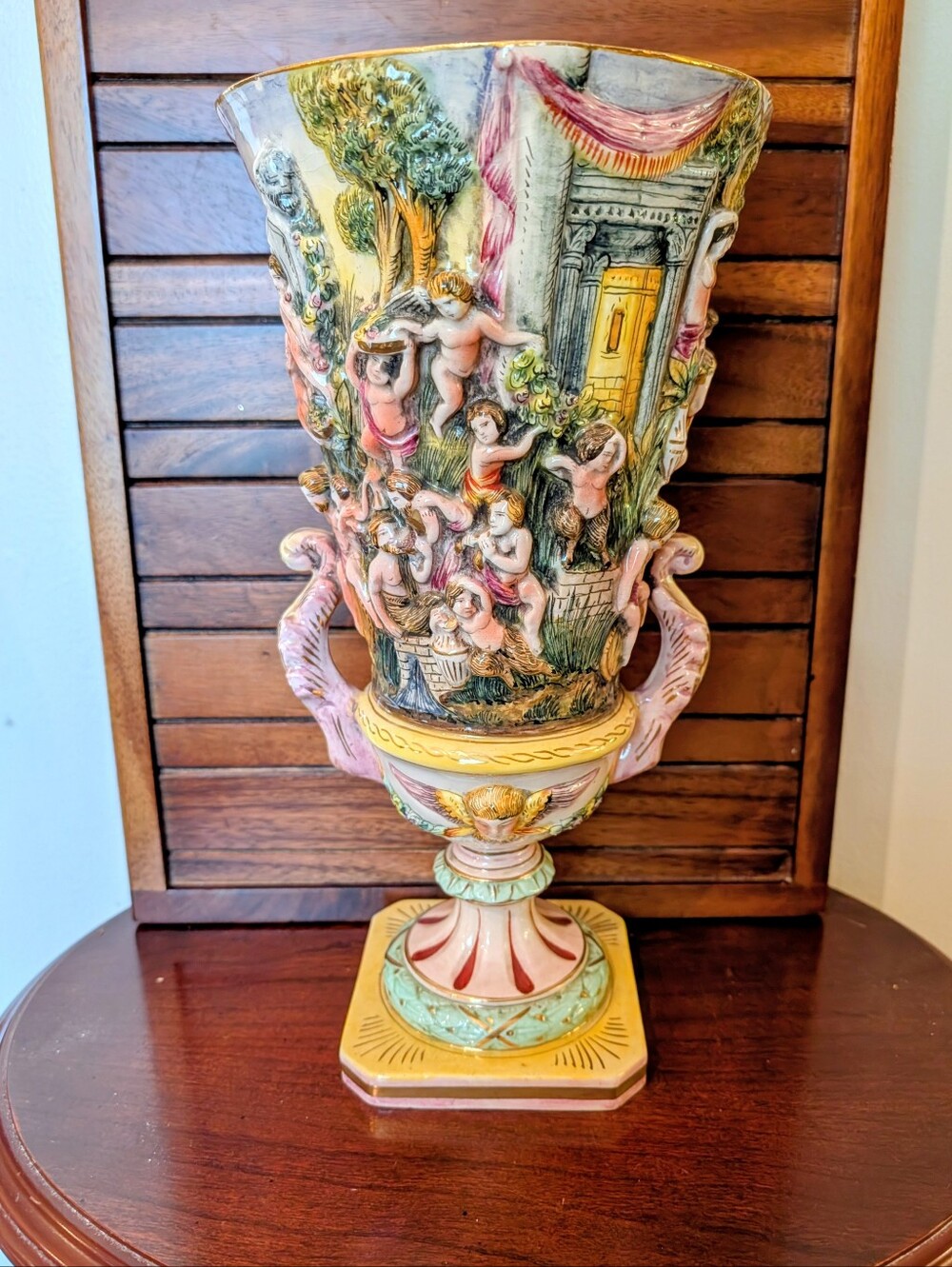 Vintage Ceramic Cherub Urn Vase Italy